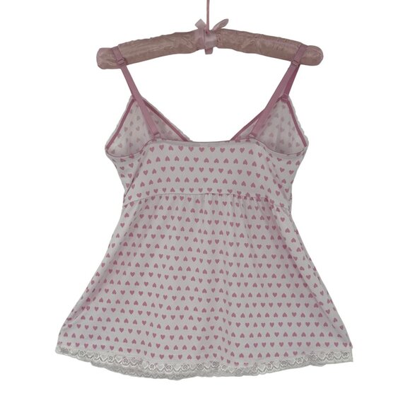 Laura Ashley Y2K Revive Croquette White Lace Trim Pink Hearts Print Babydoll Top - Picture 12 of 16